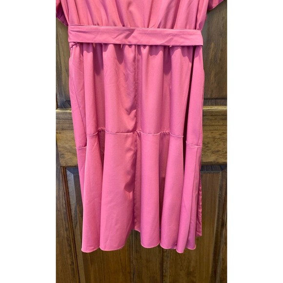 SHEIN Dress Plus size 2 XL Dark Pink Faux Wrap Tiered Style Flutter Sleeve - Picture 7 of 12